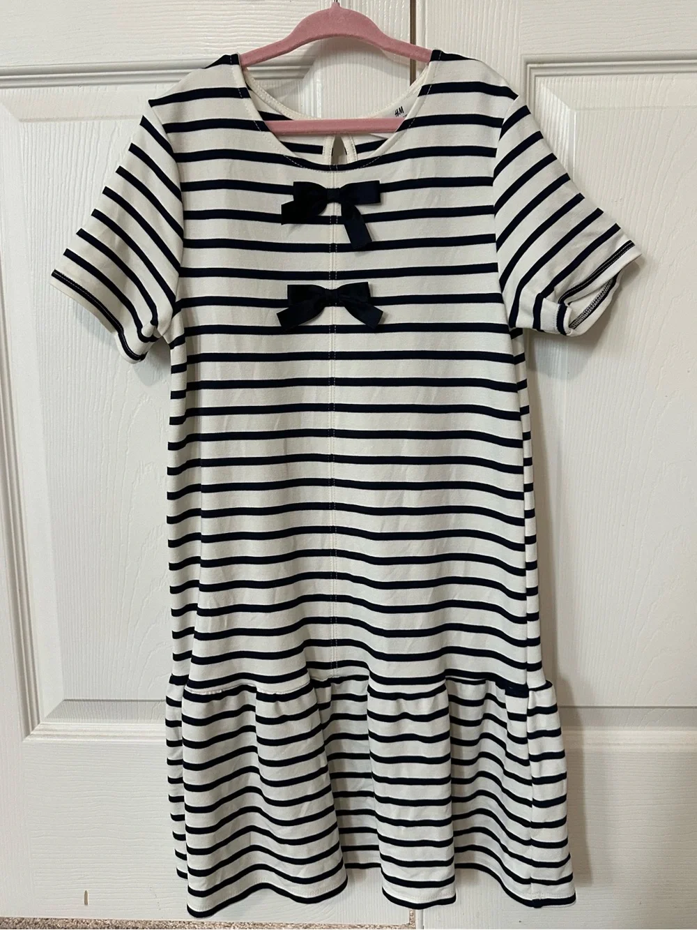 H&M - Navy & White Striped Bow-Accent Dress